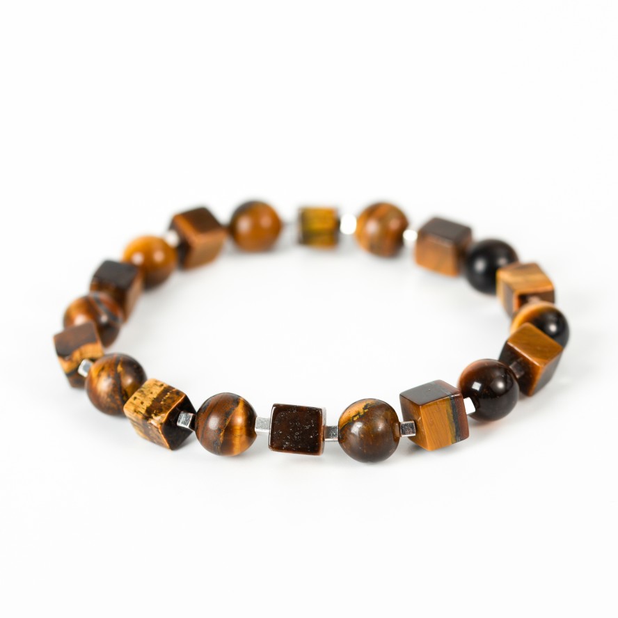 Rectangular and Round Bead Crystal Natural Stone Bracelet